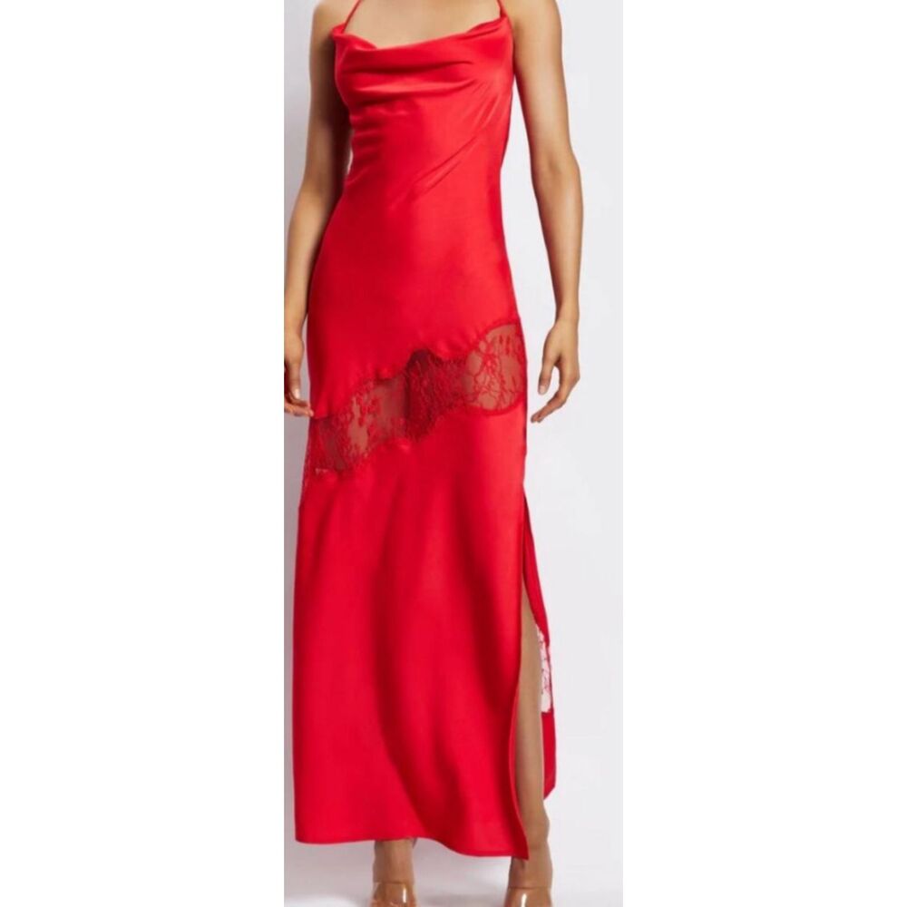 Meshki Chandra Lace Detail Cowl Neck Maxi Dress Red Size Small New